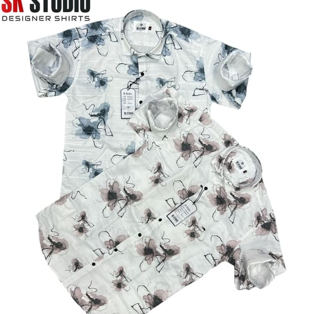 White, blue, and brown floral pattern Shirt