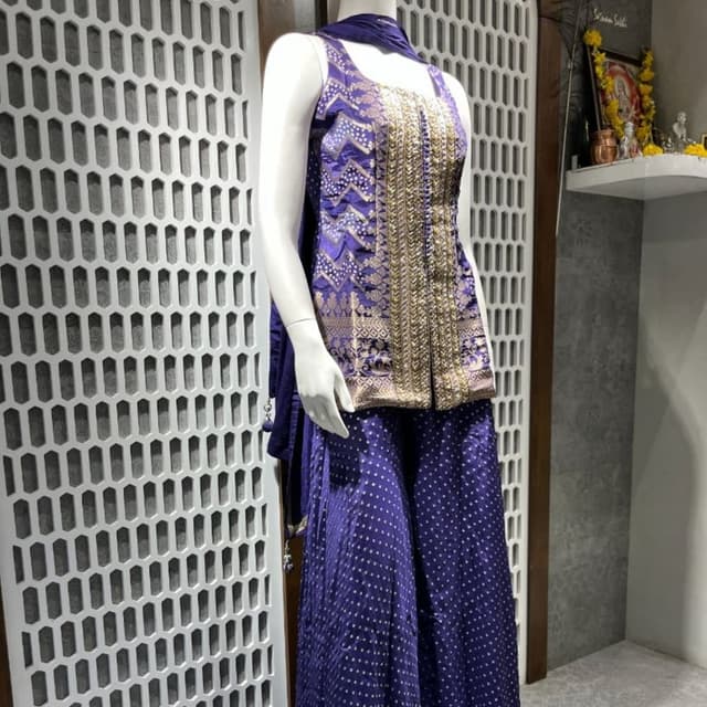 Royal Blue and Gold Sharara Suit