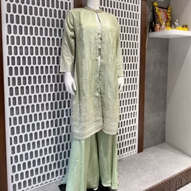 Pale Green with silver embellishments Sharara suit