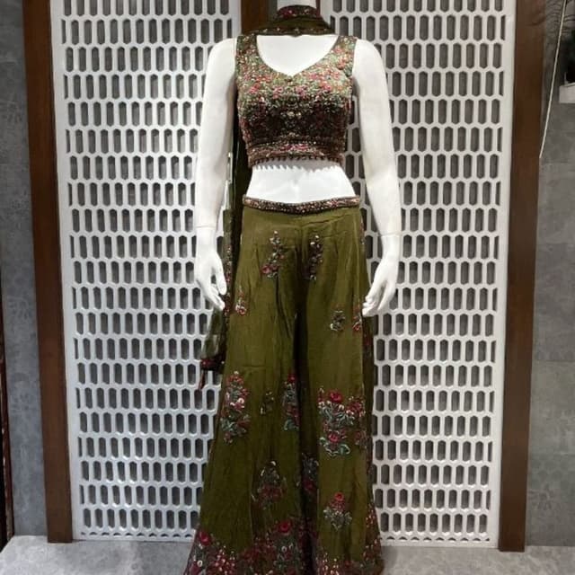 Olive Green, Red, Pink, Brown Lehenga Set