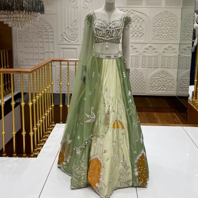 Green, Yellow, Gold, Silver Lehenga Choli