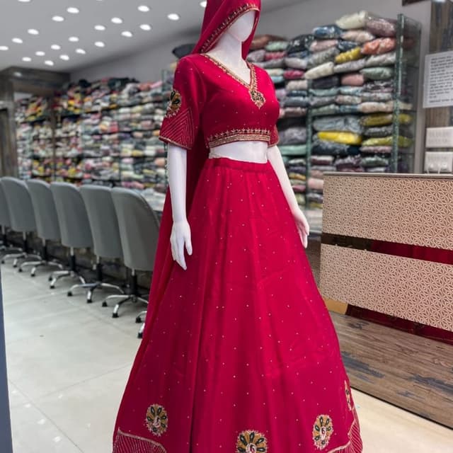 Red, Gold, Green Lehenga Choli