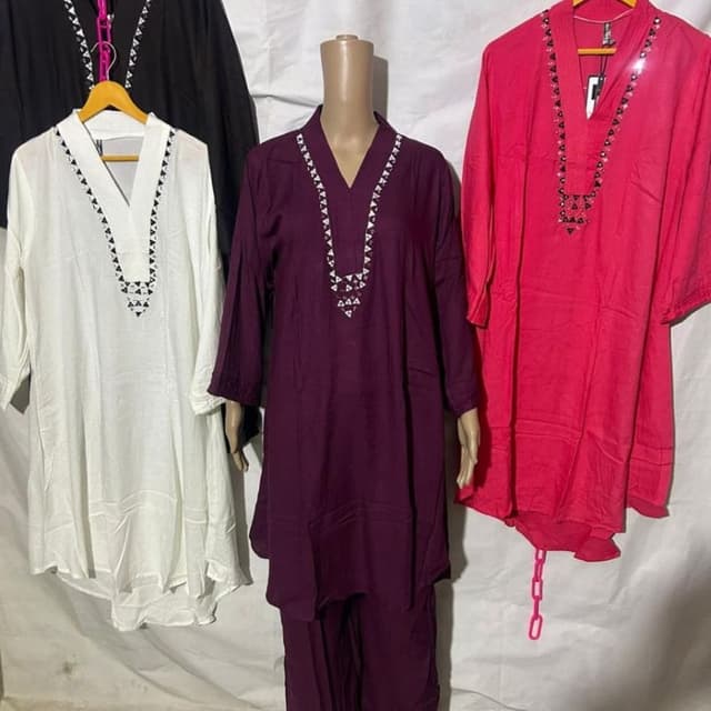 White, Purple, Pink, Black Kurta with matching trousers
