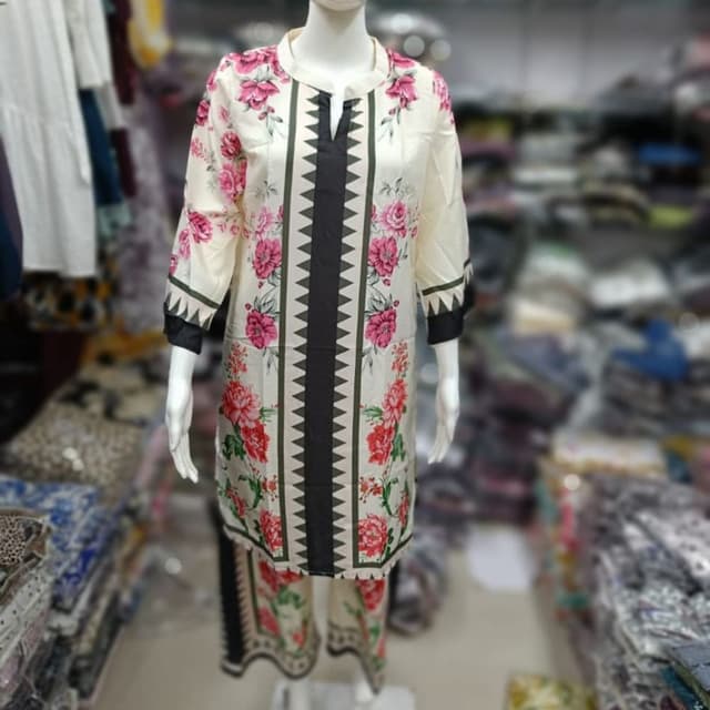 Ivory, Black, Pink, Green Kurta with Trousers