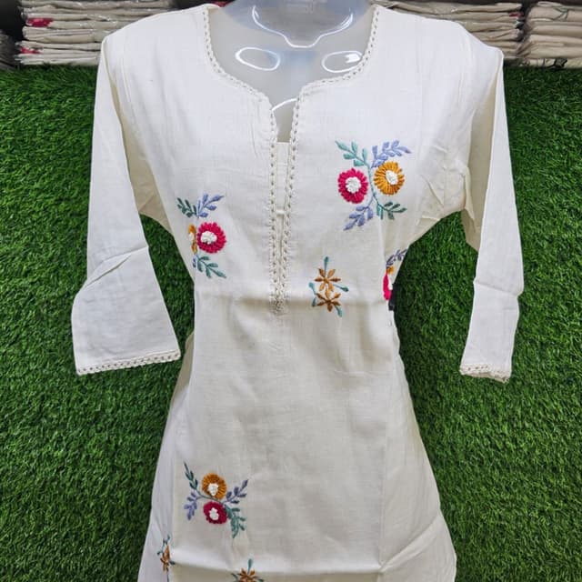Off-white with multi-colored embroidery Kurti