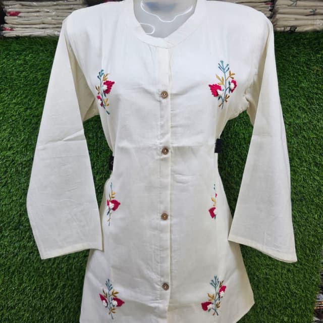 Off-White with Red, Green, and Blue embroidery Tunic