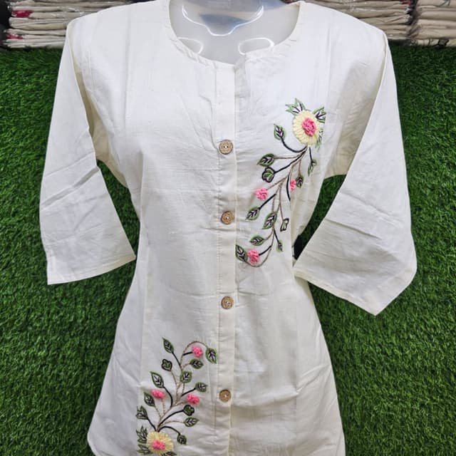 Off-White, Pink, Green, Yellow, Brown Kurti