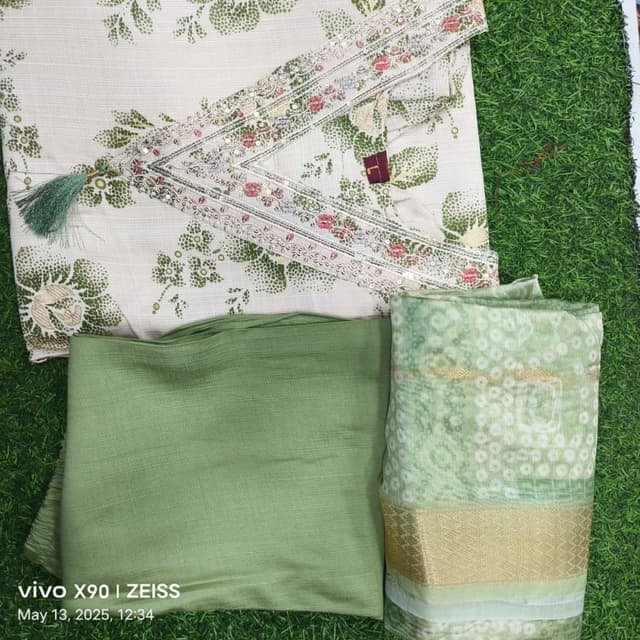 Off-white, Green, Pink Salwar Kameez