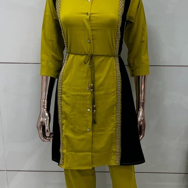 Olive Green and Black Kurta with Pants