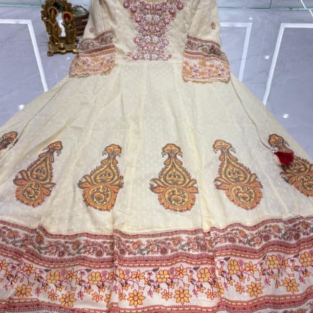 Cream, Orange, Red, and Pink Dress