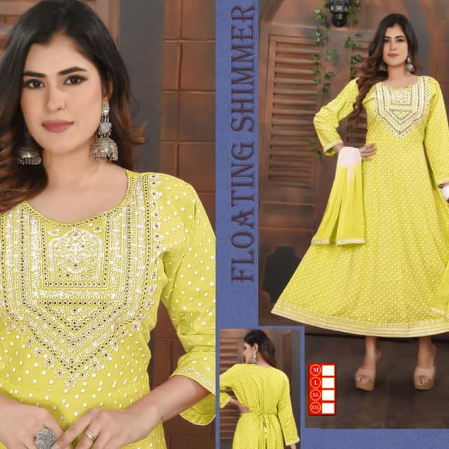 Lime Green and White Anarkali Suit