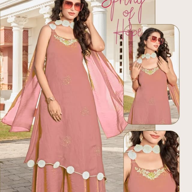Peach, Gold, White Salwar Kameez