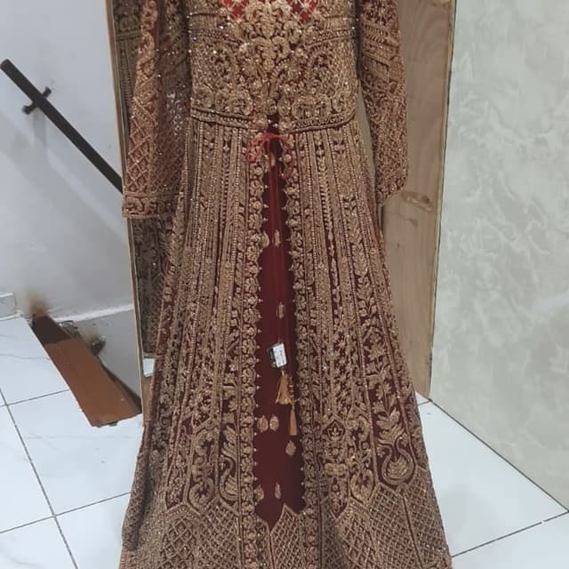 Maroon and Gold Anarkali Gown