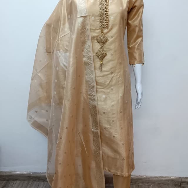 Gold, Beige Salwar Kameez with Dupatta