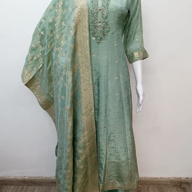 Seafoam green and gold Salwar Kameez with Dupatta