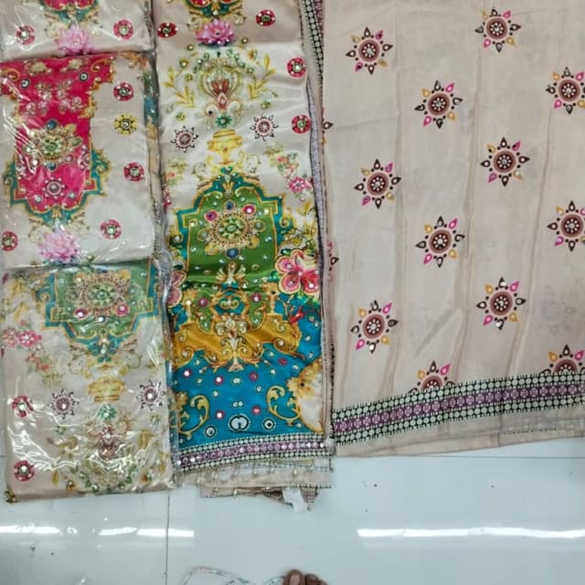 Ivory, Pink, Green, Blue, Gold Unstitched Suit Set