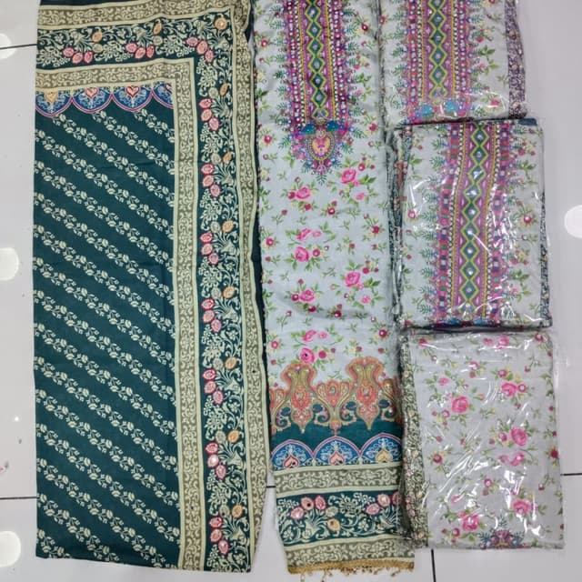 Green, Pink, Beige, Light Blue Unstitched Suit