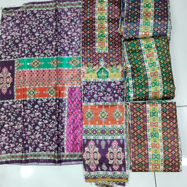 Purple, orange, green, and pink Unstitched Suit