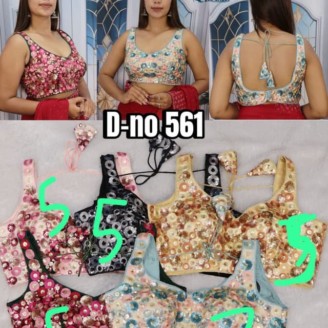 Various, including Pink, Gold, Black, and Blue Blouse