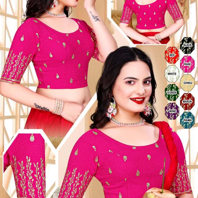 Magenta with Gold and Green accents Blouse