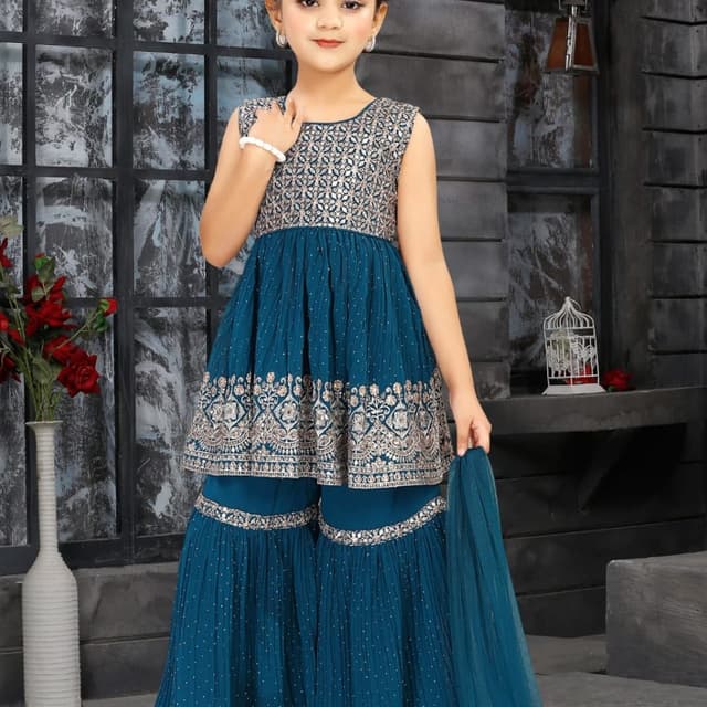 Teal and Silver Sharara Suit