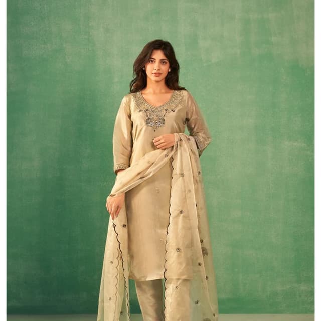 Beige, Cream Salwar Kameez with Dupatta