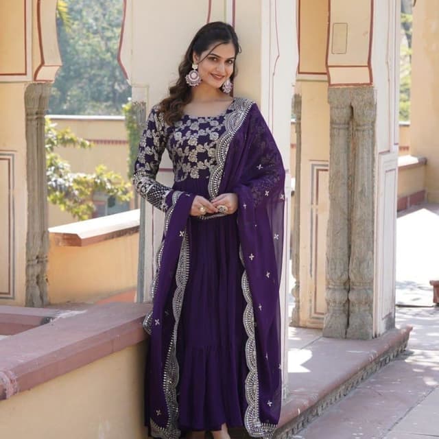 Deep Purple and Silver Anarkali Suit