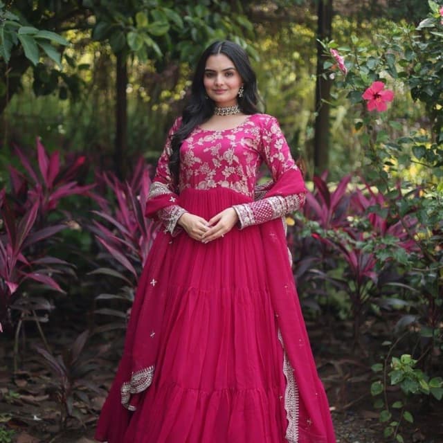 Magenta, Gold, Silver Anarkali Dress