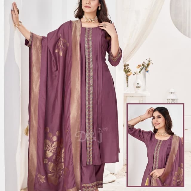 Mauve and Gold Salwar Kameez with Dupatta