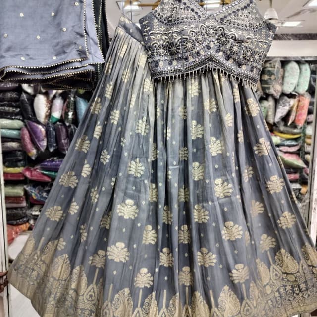 Gray and Gold Lehenga Choli