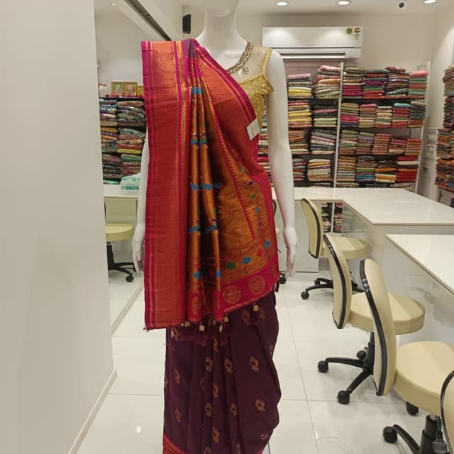 Burgundy, Gold, and Pink Saree