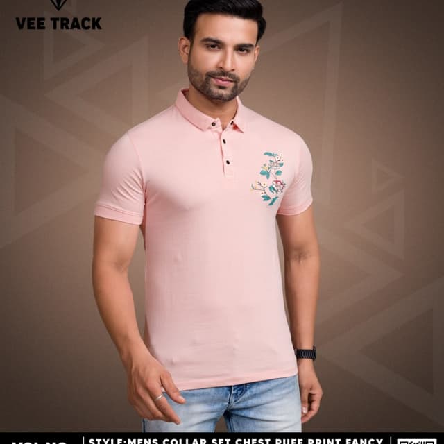 Pale Pink, White, Green Polo T-shirt