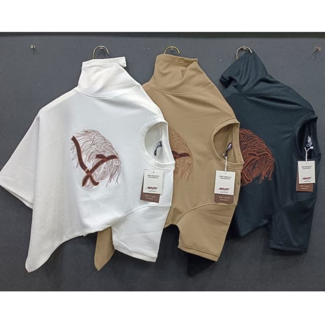 White, Tan, and Dark Teal T-shirt