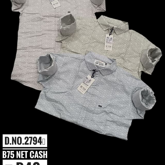 Various shades of gray, light blue, and off-white Shirt
