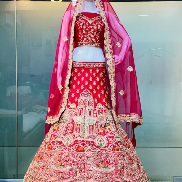 Red, Gold, Pink Lehenga Choli