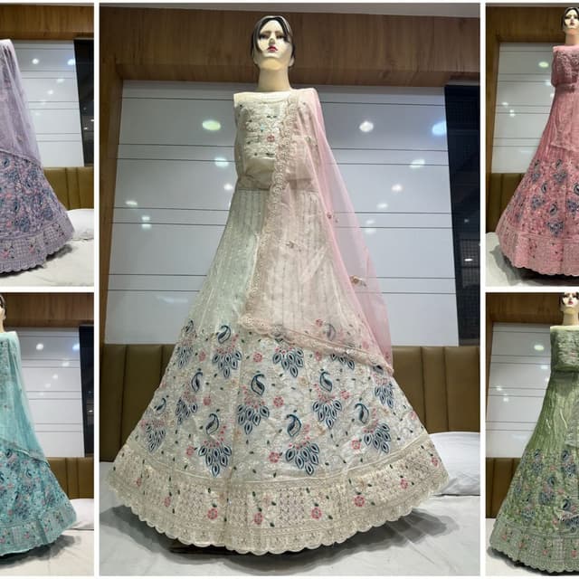 Ivory, Pink, Blue, Green Lehenga Choli