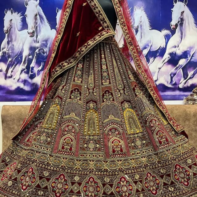 Red, Gold, Green Lehenga Choli