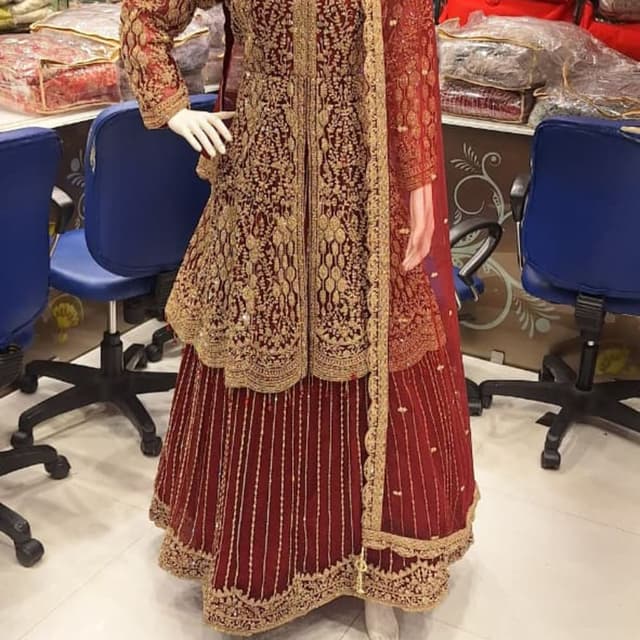 Maroon and Gold Sharara Suit