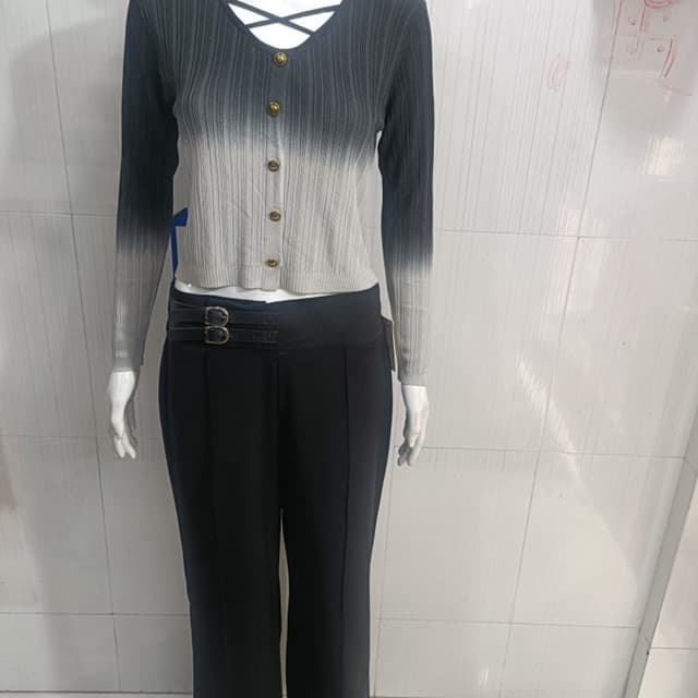 Black, Gray Cardigan, Trousers