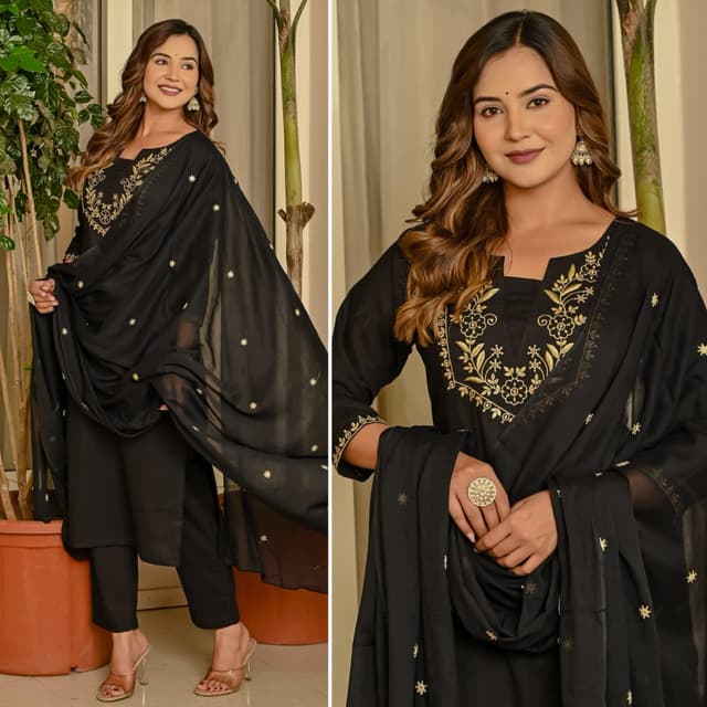 Black and Gold Kurta with Pant and Dupatta Set