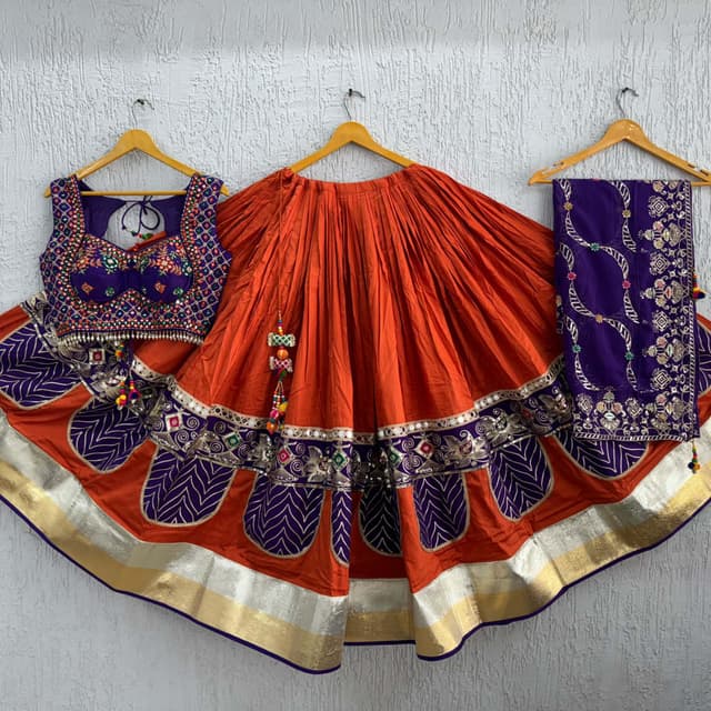 Orange, Purple, Gold, White Lehenga Choli