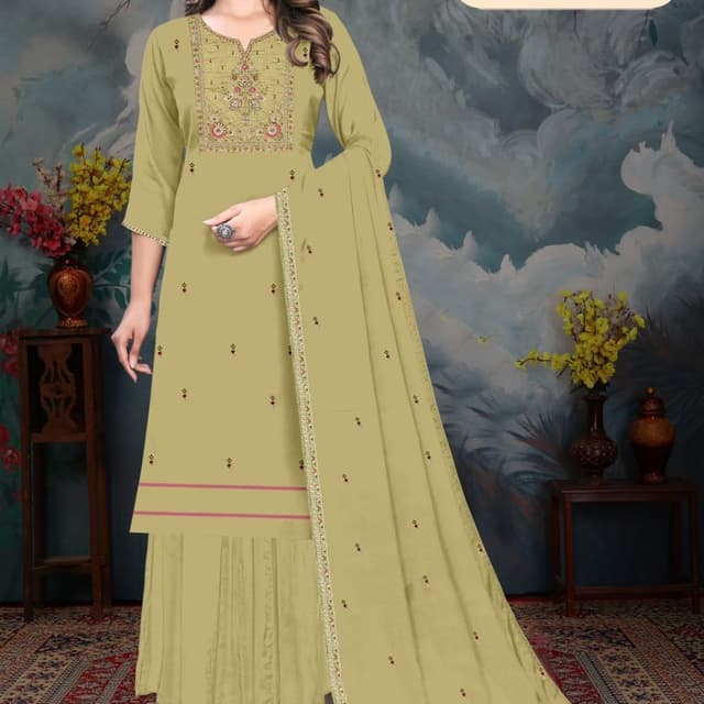 Olive Green with Pink and Red accents Salwar Kameez