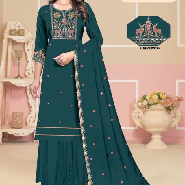 Teal, Gold, Pink Salwar Kameez Suit