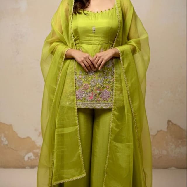 Lime Green, Pastel Pink, Silver Salwar Suit