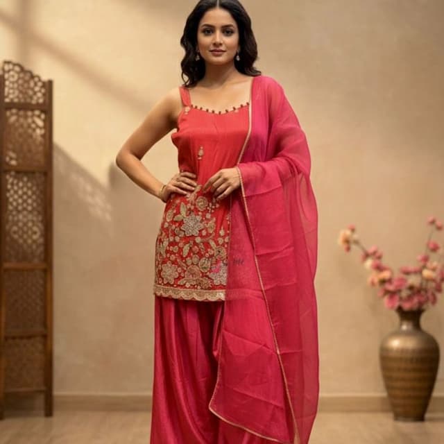 Red, Pink, Gold Salwar Kameez Suit