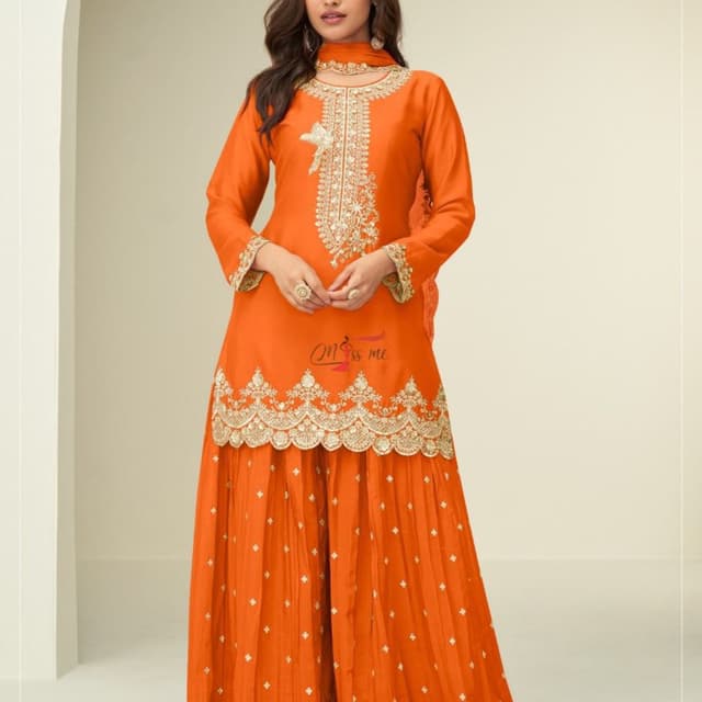 Orange and Gold Sharara Suit