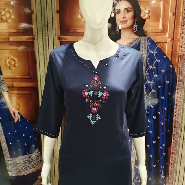 Navy Blue with multicolored accents Kurti