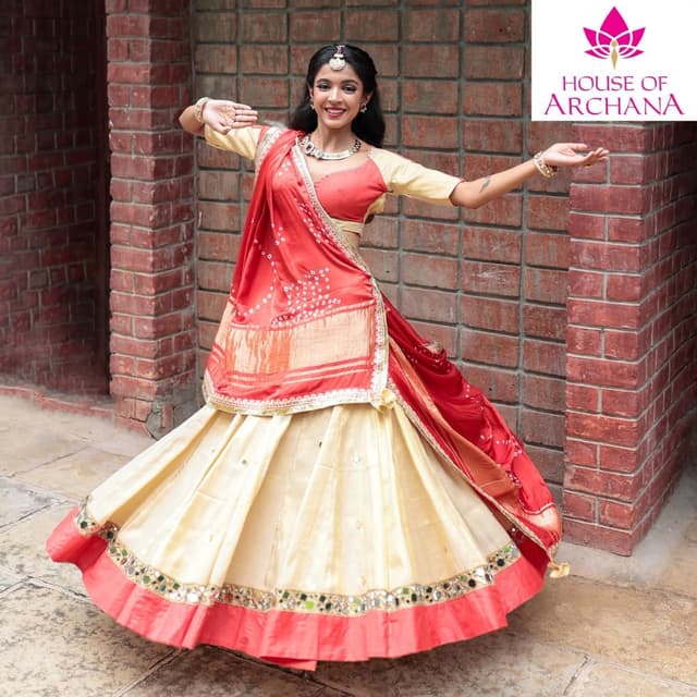 Red, Cream, Gold Lehenga Choli