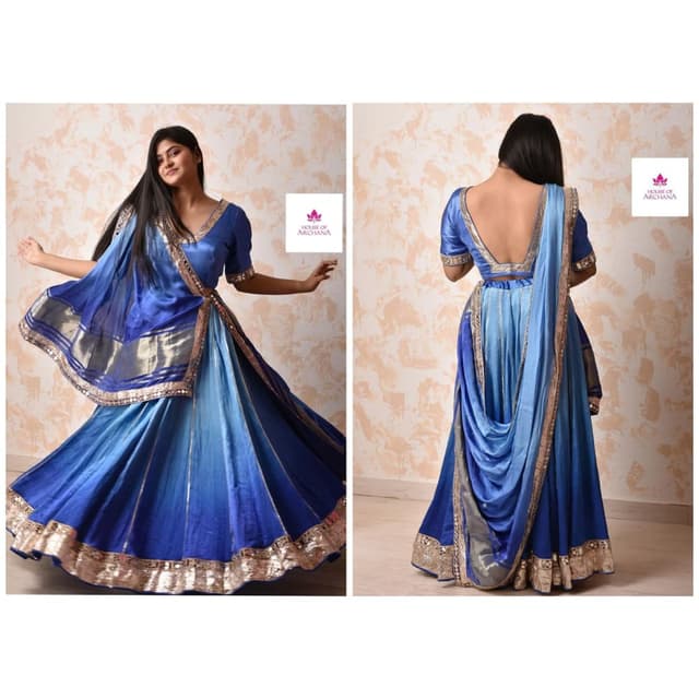 Shades of Blue, Gold Lehenga Choli