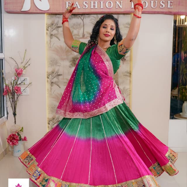 Green, Pink, Gold Lehenga Choli
